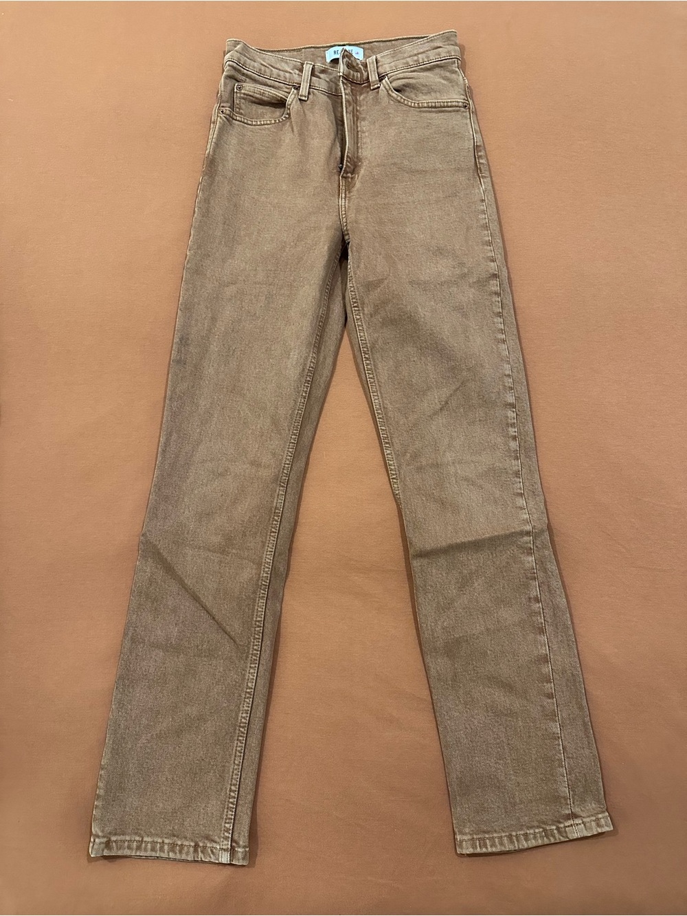 Re/Done Straight-Leg Jeans in Brown Taupe